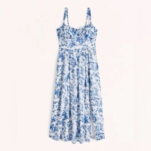 Abercrombie & Fitch Women's Midi Blue and White Dress / Medium